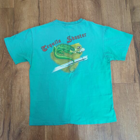 VTG Tequila Shooter Lizard Adult Large Shirt Alcohol Beer Reptile Snake Teal - Picture 1 of 9